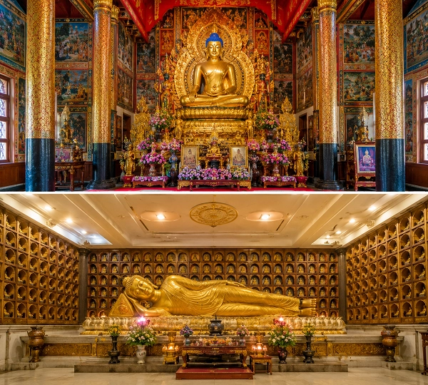 Golden Buddha shrines in serene harmony