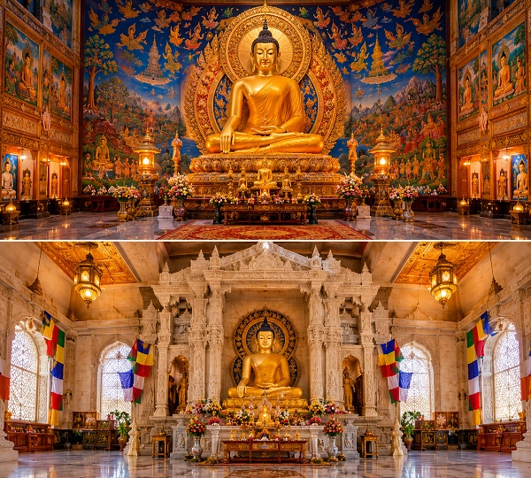 Ornate Buddhist temple sanctuaries in gold
