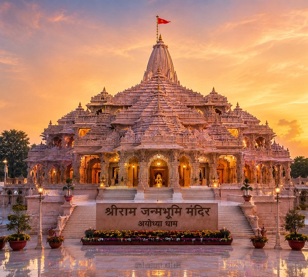 Shri Ram Janmabhoomi Mandir at sunset