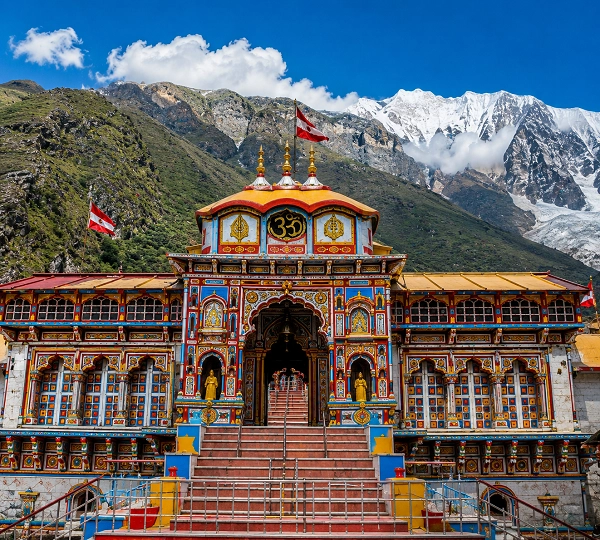 Vibrant Himalayan temple with grand staircase